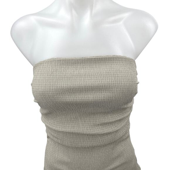 Zara Cream Beige Strapless Sleeveless Bandeau Tube Bodycon Midi Dress Size S - Picture 3 of 5